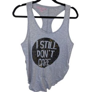 Rebellious One Gray I Still Don't Care Racerback Side Slits Tank Top Large
